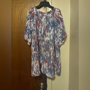 Kim Rogers Red and Blue Abstract Blouse